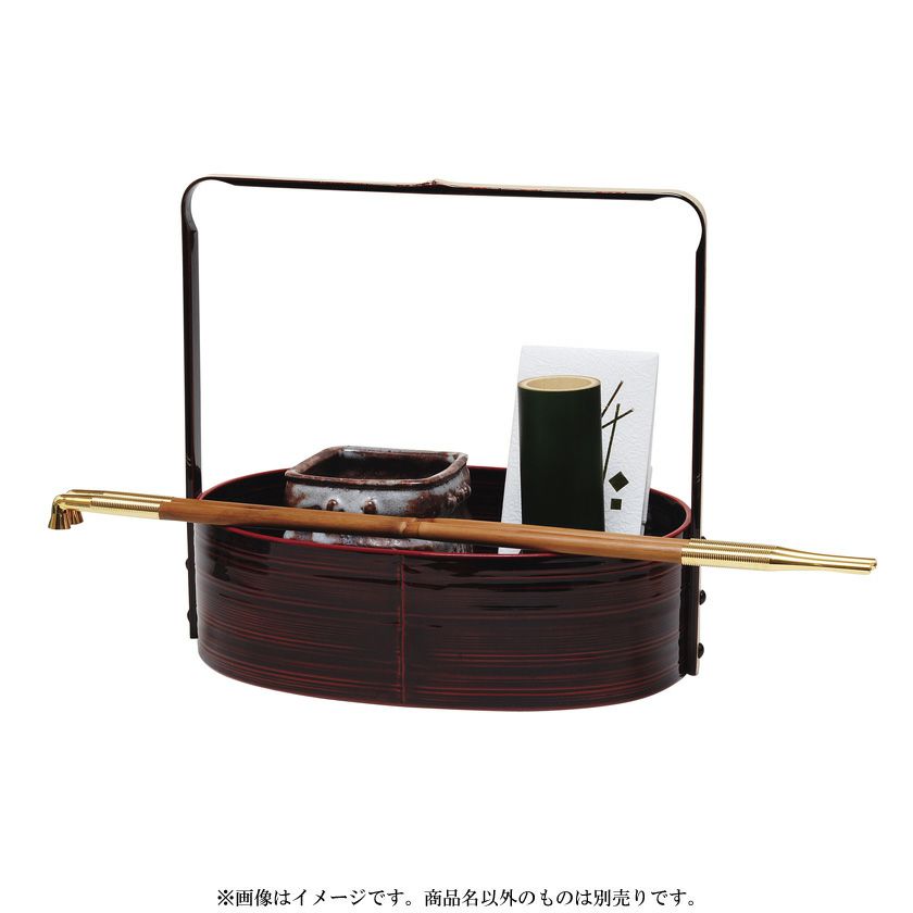 茶道具 莨盆（煙草盆・たばこぼん） 曲面朱手付莨盆 溜塗 而妙斎好写 