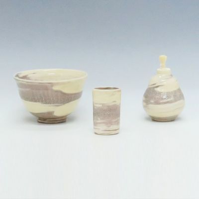 【茶道具】陶楽作 飾り壺 茶器/茶道具 飾茶壺（飾壺）】 仁清写し 藤 菁宝作（口覆仕服