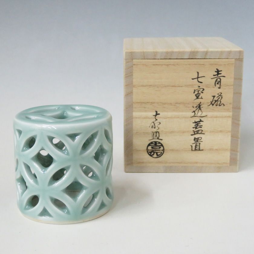 茶道具 蓋置（ふたおき） 蓋置 青磁 七宝透 横石嘉助
