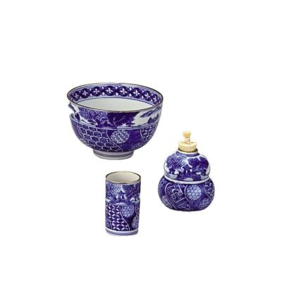 海外ブランド  茶道具 三点セット（茶碗・振出・茶巾筒） 昭阿彌 山水 祥瑞 工芸品
