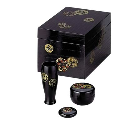 Ｒ９４２　茶箱　『溜塗』『利休茶箱』『茶碗　香合　茶巾箱』　木箱　茶道具 茶道具 茶箱 利休茶箱 溜塗り 掻合 曙塗り三点セット付き 柿