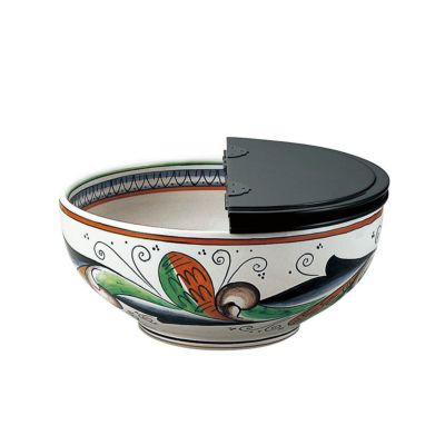 ♦︎【美品❤️水指】 茶道具　イタリア製　陶器　♦︎ 茶道具 水指（水差・みずさし） 平水指 巻き上げ葉 真塗割蓋