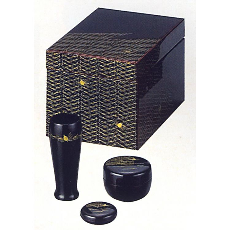 茶道具 茶箱（ちゃばこ） 茶箱 溜真塗 松葉 （三点セット付）