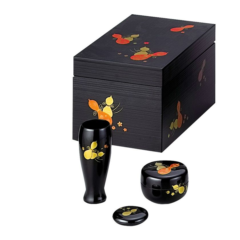 茶道具 茶箱（ちゃばこ） 利休茶箱 瓢 (黒) （三点セット付） 宗悦