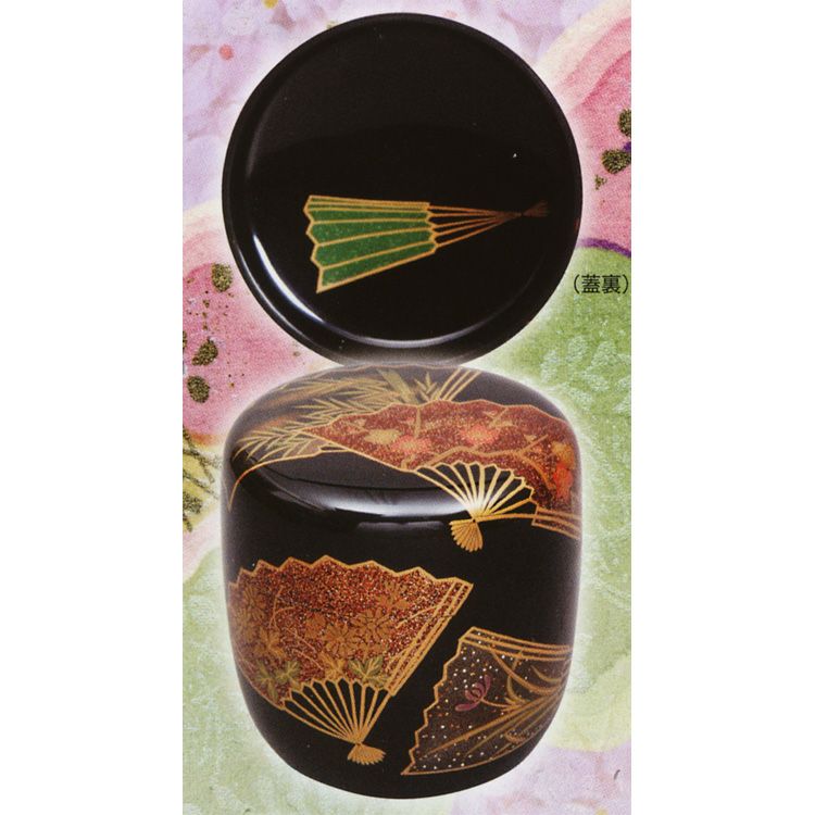 茶道具 棗 中棗 四君子蒔絵 合せ箱 黒塗 茶道具 中棗 黒塗 扇面四君子蒔絵 塚本規義