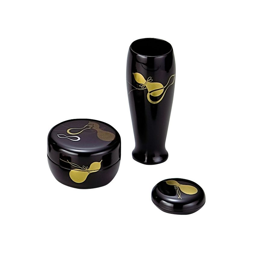 茶道具 塗 三点セット(棗・香合・茶筅筒) 黒 瓢 木製 宗悦