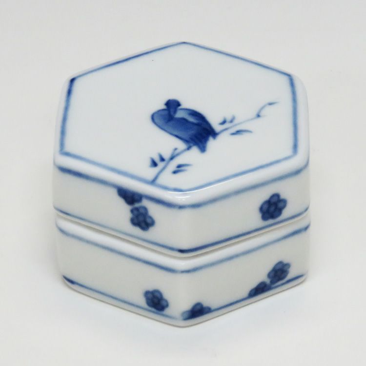 茶道具 香合染付 叭々鳥香合王懐英作