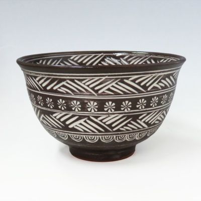 茶道具 彫三島 茶碗 宇田佐平