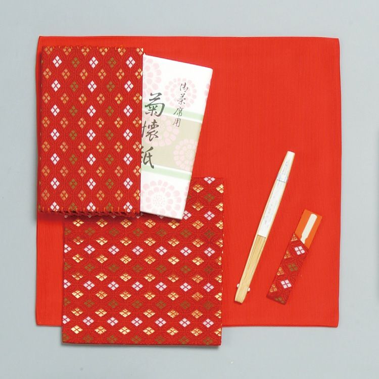茶道具 初歩用セット 女子用 (交織帛紗・懐紙入・古帛紗・楊枝差・扇子
