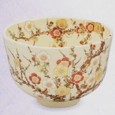 【茶道具】抹茶碗　色絵梅　市川通三　共箱　R-0322　お4 茶道具】抹茶碗 色絵梅 市川通三 共箱 R-0322 お4