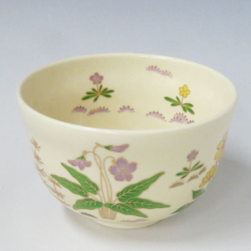清水焼 宮地英香 色絵金彩 乾山写 親子鶏図茶碗 鶏絵 抹茶茶碗