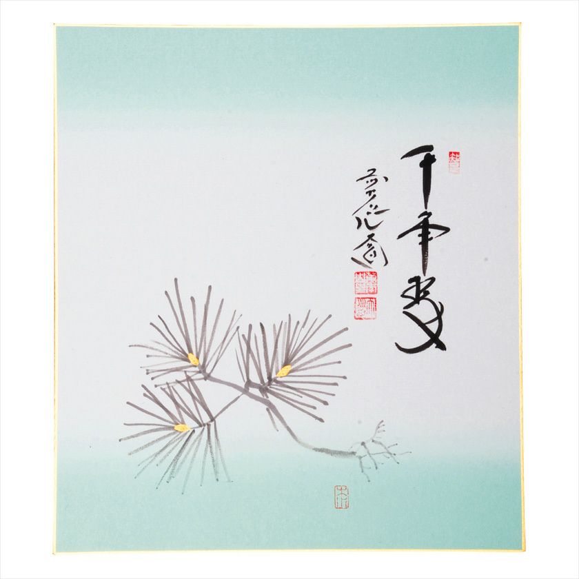 茶道具 色紙（しきし）・色紙掛（しきしかけ） 画賛色紙 若松絵「千年