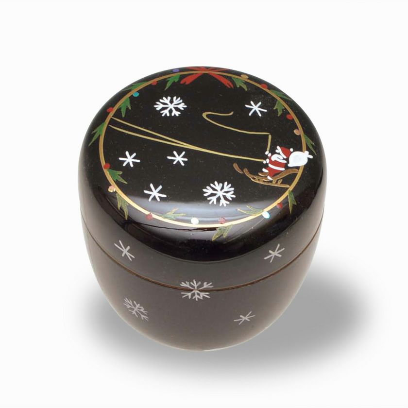 茶道具 棗（なつめ） 溜塗中棗 クリスマスリース蒔絵（内梨子地） 樹脂