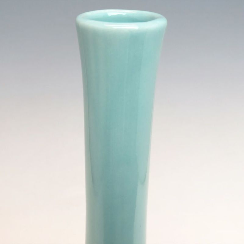 茶道具 哥窯鶴首花瓶 青磁花器 貫釉 茶道具 華道具 共箱