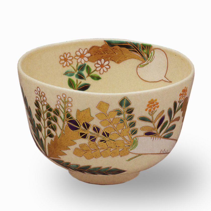 茶道具 抹茶茶碗（まっちゃちゃわん） 色絵 春の七草 茶碗 中村 源水 抹茶茶碗は茶の湯文化である表千家・裏千家の茶道具や抹茶を専門に扱う千紀園（せんきえん）が通販で販売しています。茶会また初心者向けのお稽古用にご利用いただける抹茶碗です。贈り物・ギフトにも人気です。