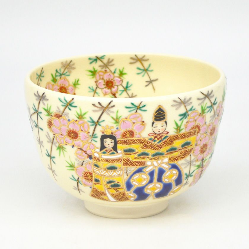 茶道具 抹茶茶碗（まっちゃちゃわん） 茶碗 仁清 立雛 田中 万祥 お雛様 桃の節句 上巳の節句 抹茶茶碗は茶の湯文化である表千家・裏千家の茶道具や抹茶を専門に扱う千紀園（せんきえん）が通販で販売しています。茶会また初心者向けのお稽古用にご利用いただける抹茶碗です。贈り物・ギフトにも人気です。