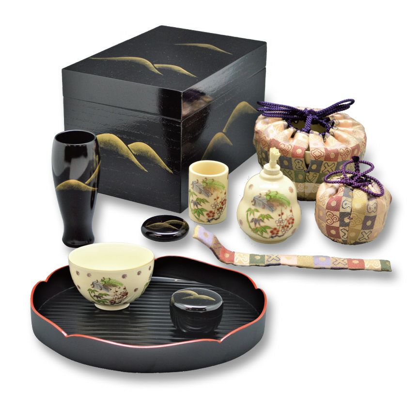 S364 茶箱一式 『糸目塗分』『茶器揃』 紙箱 茶道具 慕っ