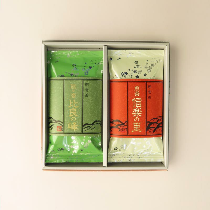 朝宮茶詰合せ 雁ヶ音（かりがね）「比良（ひら）の峰」 80g 煎茶「信楽（しがらき）の里」 80g