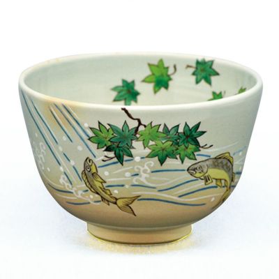 【期間限定特価】 茶碗 抹茶茶碗（まっちゃちゃわん） 茶道具 御本 水出 青楓に鮎 工芸品