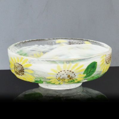B309b 「ガラス馬盥茶碗」広畑久仁彦作　共紙箱　金箔クリア　夏　茶道具 ガラス 馬盥茶碗 カワセミ 広畑 久仁彦 すいぎょく園｜創業百年