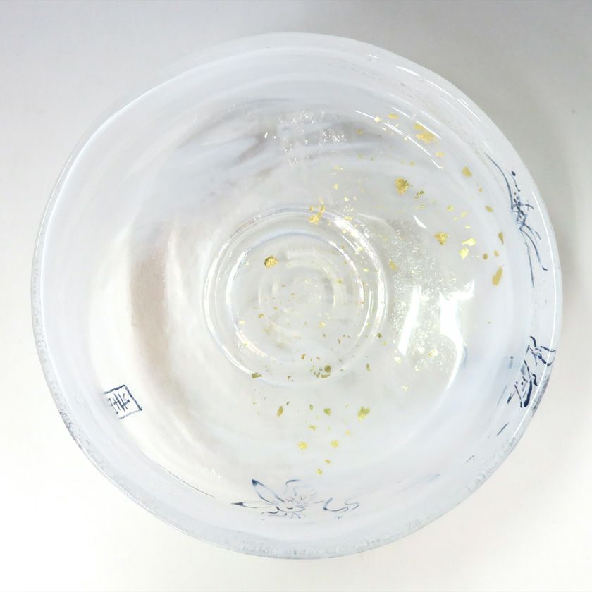 B309b 「ガラス馬盥茶碗」広畑久仁彦作　共紙箱　金箔クリア　夏　茶道具 B309b 「ガラス馬盥茶碗」広畑久仁彦作 共紙箱 金箔クリア 夏