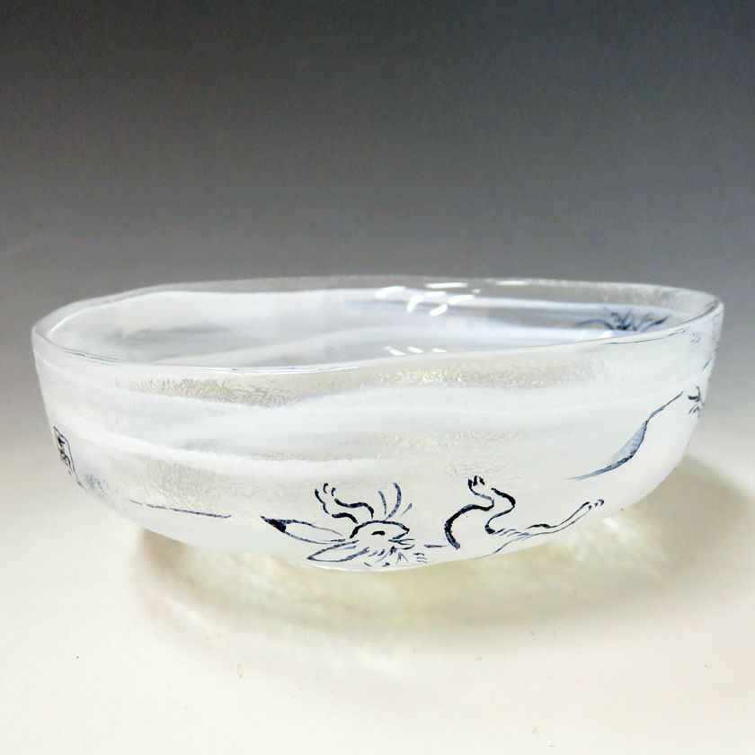 B309b 「ガラス馬盥茶碗」広畑久仁彦作　共紙箱　金箔クリア　夏　茶道具 B309b 「ガラス馬盥茶碗」広畑久仁彦作 共紙箱 金箔クリア 夏