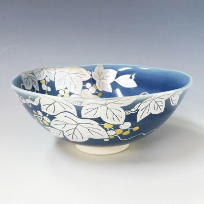 茶道具 平茶碗（ひらちゃわん） 平茶碗 青釉 金銀彩 葡萄 新井