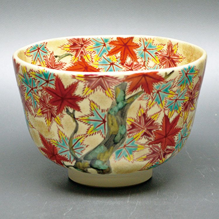 茶道具 抹茶茶碗（まっちゃちゃわん） 茶碗　仁清 色彩紅葉 加藤 如水 作 抹茶茶碗は茶の湯文化である表千家・裏千家の茶道具や抹茶を専門に扱う千紀園（せんきえん）が通販で販売しています。茶会また初心者向けのお稽古用にご利用いただける抹茶碗です。贈り物・ギフトにも人気です。