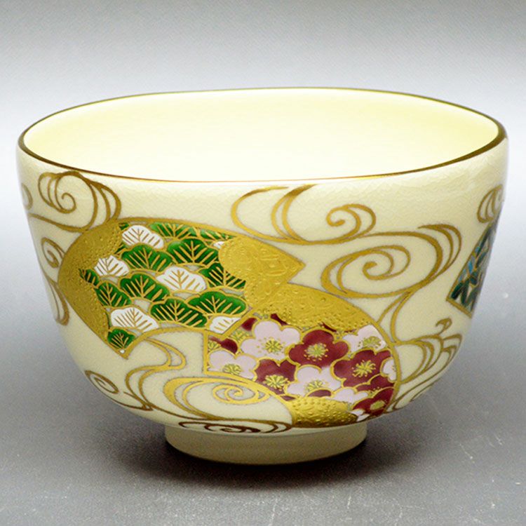 茶道具 抹茶茶碗（まっちゃちゃわん） 茶碗　仁清 地紙流水松竹梅 山岡 善高 作 抹茶茶碗は茶の湯文化である表千家・裏千家の茶道具や抹茶を専門に扱う千紀園（せんきえん）が通販で販売しています。茶会また初心者向けのお稽古用にご利用いただける抹茶碗です。贈り物・ギフトにも人気です。