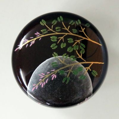 茶道具 棗（なつめ） 溜塗中棗 月に萩蒔絵（内梨子地） 【樹脂製