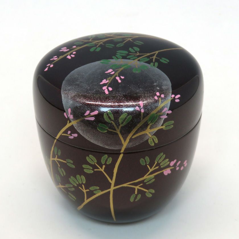 輪島塗 棗  萩蒔絵 茶道具 棗（なつめ） 溜塗中棗 月に萩蒔絵（内梨子地） 【樹脂製