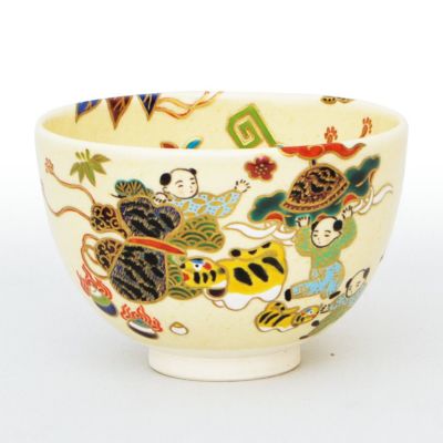 茶道具 抹茶茶碗(まっちゃちゃわん) 茶碗 色絵 寅と唐子 干支 茶道具 抹茶茶碗(まっちゃちゃわん) 茶碗 色絵 寅と唐子 干支