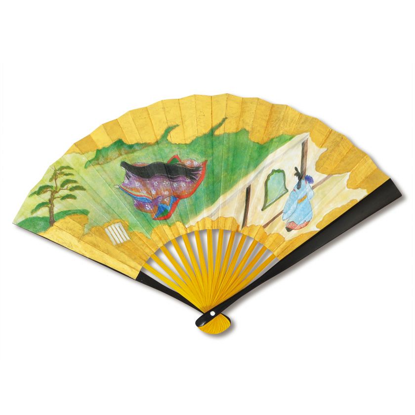 茶道具 扇子（せんす） 源氏物語 空蝉 6.5寸黒染中骨黄染（裏面