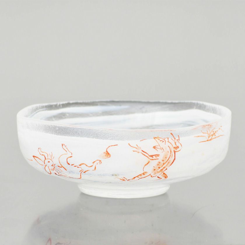 茶道具 【広畑久仁彦】蟹図 ガラス 平茶碗 紙箱 義山 夏茶碗 茶道具 【広畑久仁彦】蟹図 ガラス 平茶碗 紙箱 義山 夏茶碗