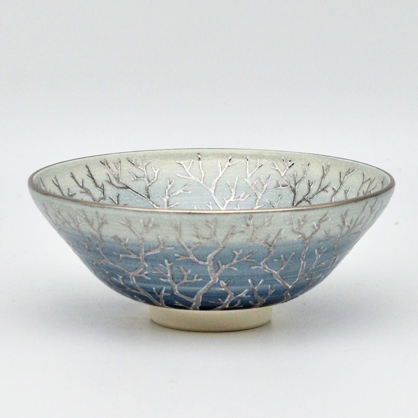 送料込【逢絢亭・新品】茶道具 平茶碗 義山 砂子流水の図 山岡善