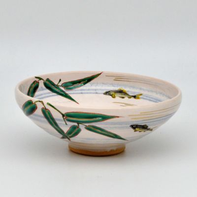 茶道具 平茶碗（ひらちゃわん） 茶碗 灰釉 鮎 中村 良二 | 千年