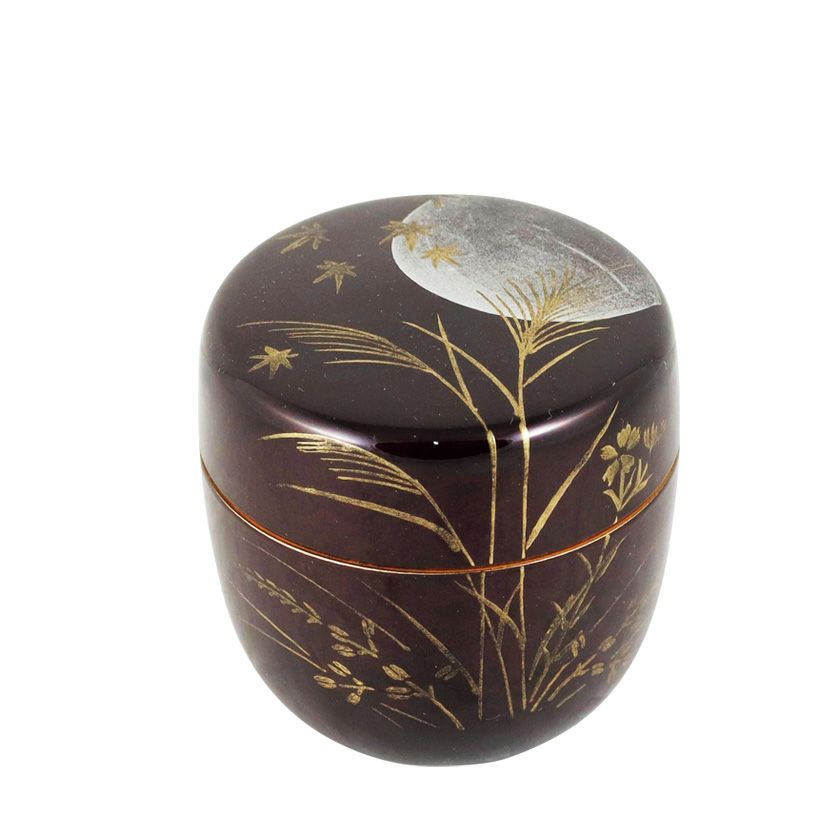 茶道具 大棗 溜塗 秋の夜蒔絵 清峰（茶道具 棗（なつめ） 溜塗中棗 秋 
