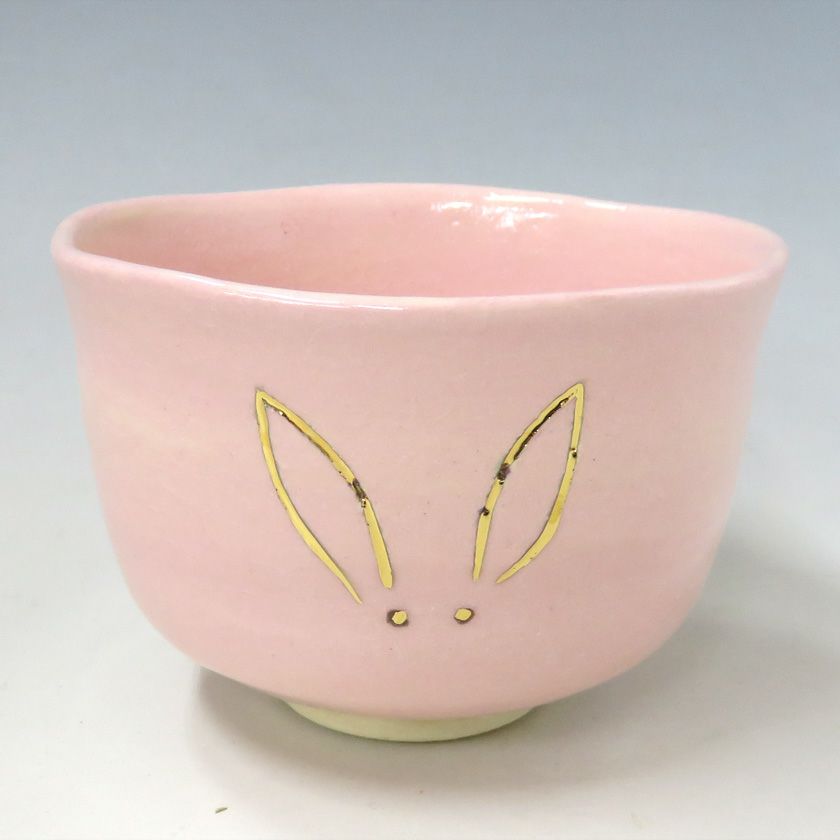 茶道具 抹茶茶碗（まっちゃちゃわん） 万能碗 ピンク地 兎紋 楽