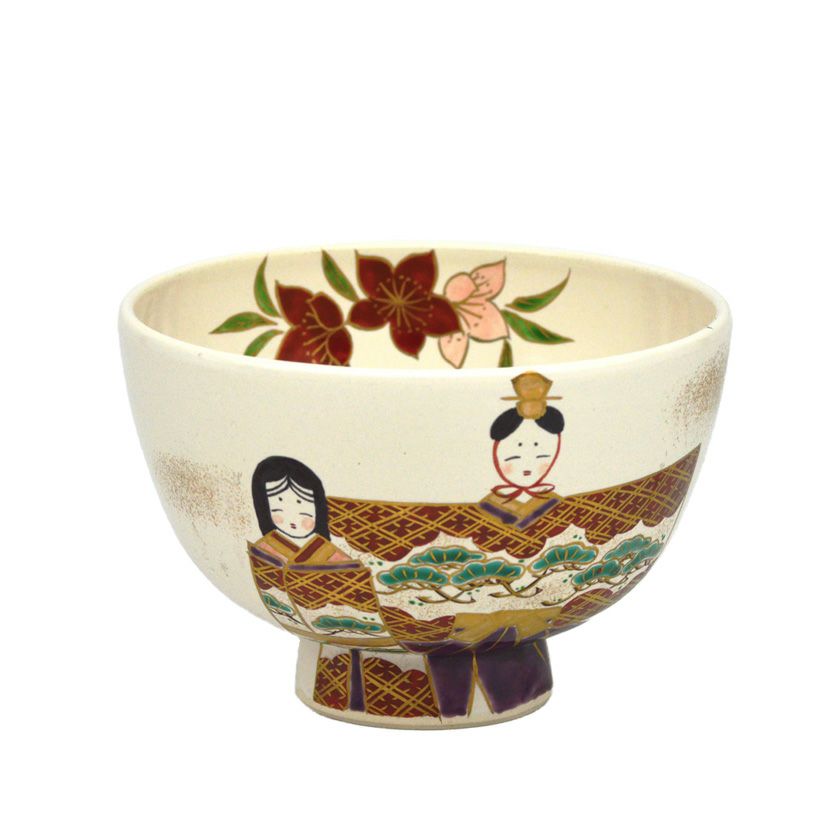 茶道具 抹茶茶碗（まっちゃちゃわん） 茶碗 白釉 立雛 水出 宋絢 お雛様 桃の節句 上巳の節句 抹茶茶碗は茶の湯文化である表千家・裏千家の茶道具や抹茶を専門に扱う千紀園（せんきえん）が通販で販売しています。茶会また初心者向けのお稽古用にご利用いただける抹茶碗です。贈り物・ギフトにも人気です。