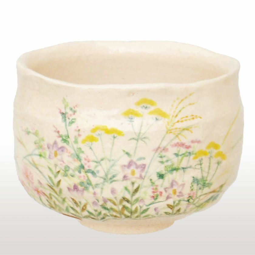 茶道具 楽茶碗（らくちゃわん） 茶碗 白楽 秋草図 吉村 楽入 抹茶茶碗は茶の湯文化である表千家・裏千家の茶道具や抹茶を専門に扱う千紀園（せんきえん）が通販で販売しています。茶会また初心者向けのお稽古用にご利用いただける抹茶碗です。贈り物・ギフトにも人気です。