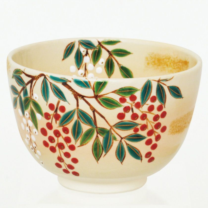 茶道具 抹茶茶碗（まっちゃちゃわん） 茶碗 色絵 南天 加藤 起楽