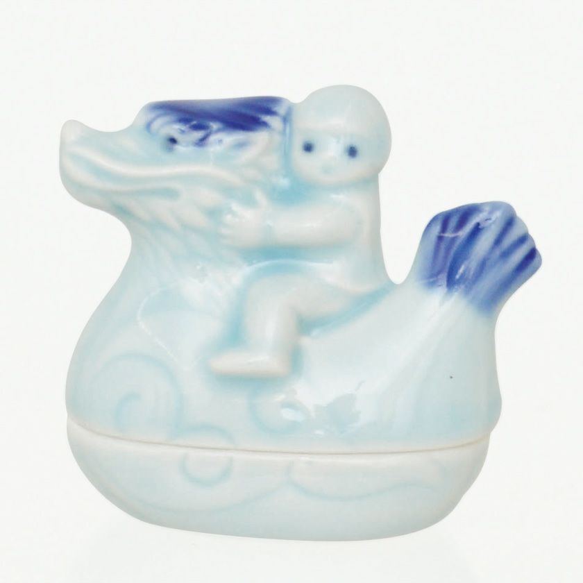 茶道具 香合（こうごう） 香合 青磁 辰に童 学窯 干支 辰（たつ 龍 竜