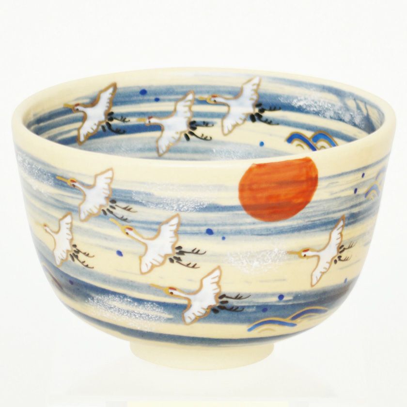 茶道具 抹茶茶碗（まっちゃちゃわん） 茶碗 色絵 日の出鶴 東山 深山