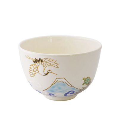 茶道具 抹茶茶碗（まっちゃちゃわん） 色絵茶碗 富士に鶴亀 山岡 善昇