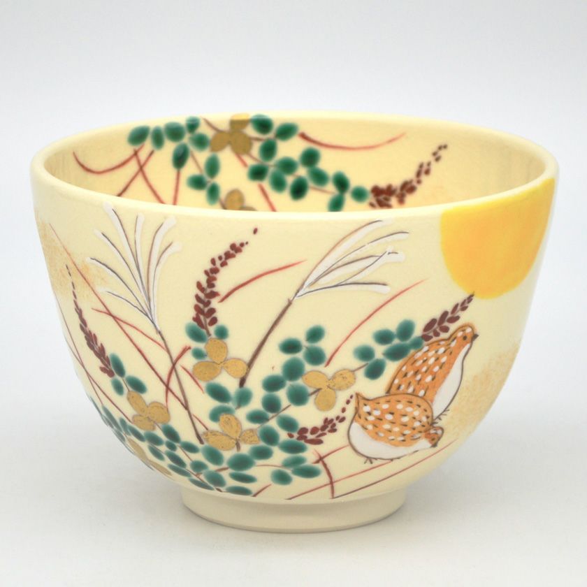 茶道具 抹茶茶碗（まっちゃちゃわん） 茶碗 仁清 秋草に鶉（うずら） 水出 宋絢 抹茶茶碗は茶の湯文化である表千家・裏千家の茶道具や抹茶を専門に扱う千紀園（せんきえん）が通販で販売しています。茶会また初心者向けのお稽古用にご利用いただける抹茶碗です。贈り物・ギフトにも人気です。