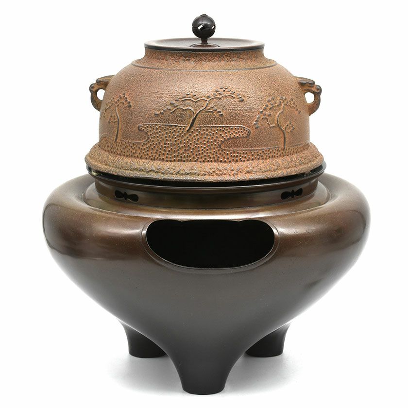 人間国宝敬典造 風炉 茶釜 野々田製電熱器一体型合金面取風炉 真塗敷板  