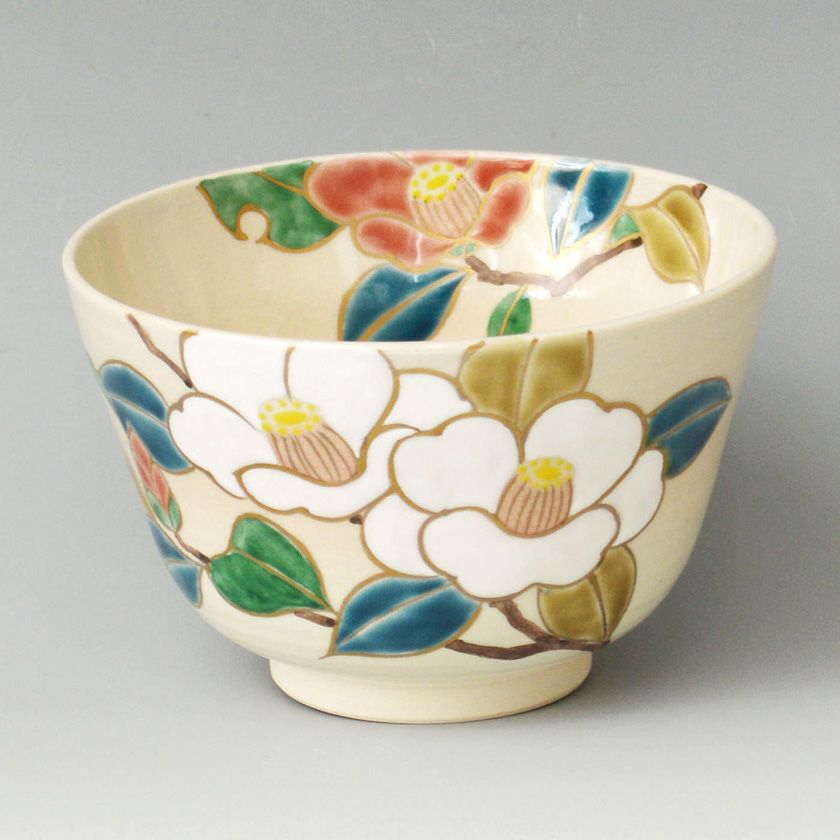 茶道具 抹茶茶碗（まっちゃちゃわん） 茶碗 色絵 紅白椿 加藤 永山