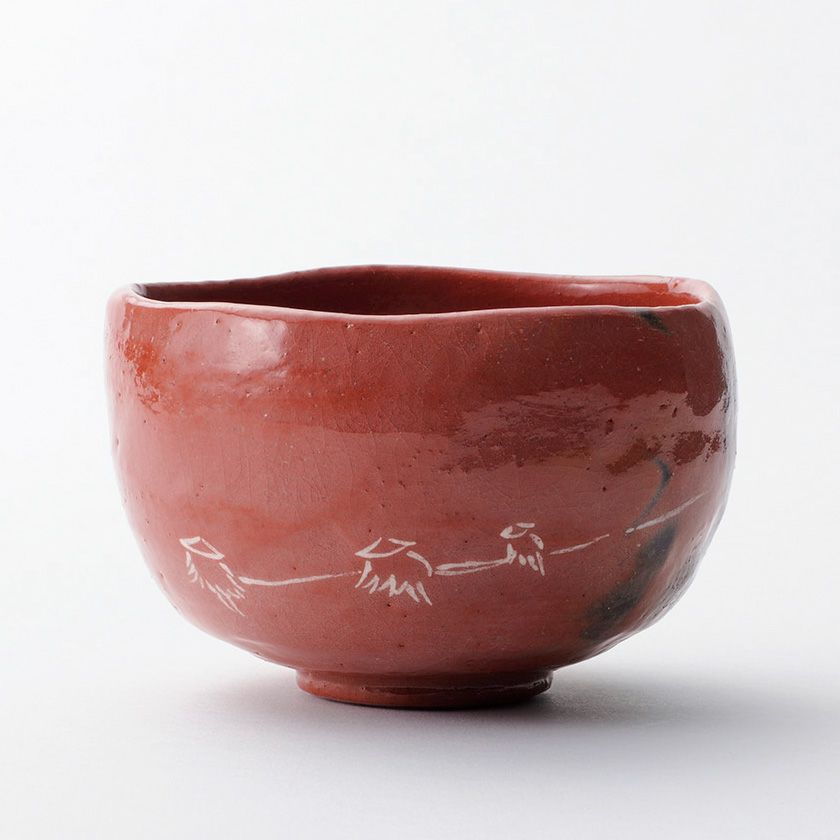 茶道具 楽茶碗（らくちゃわん） 茶碗 赤楽 曳舟図 吉村 楽入