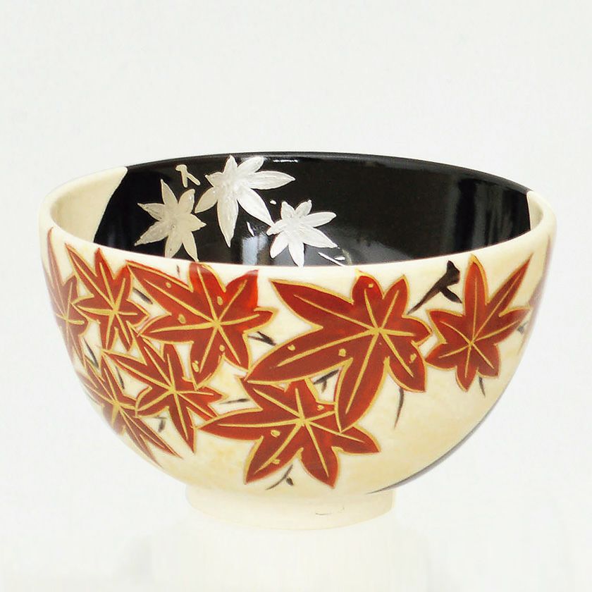 送料込【逢絢亭・新品】茶道具 茶碗 京焼 椿の図 山川敦司 共箱入り 