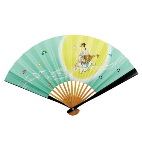 茶道具 扇子（せんす） 新年扇 干支扇子 弁財天 緑 6寸 黒染（裏面